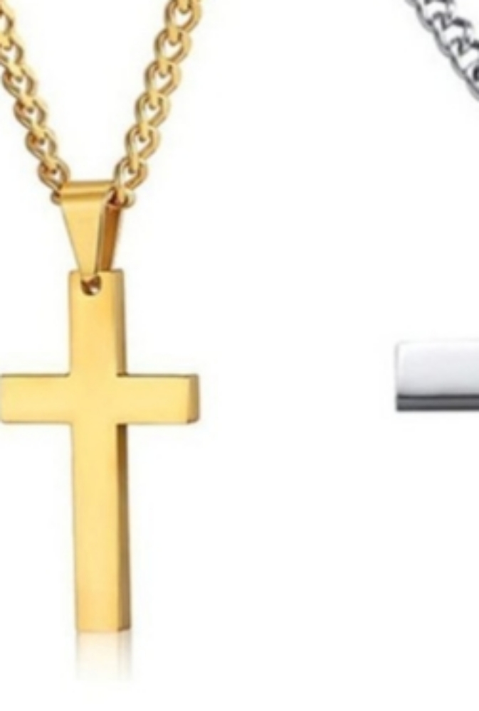 Gold Cross Pendant Necklace gold over Stainless Steel Silver